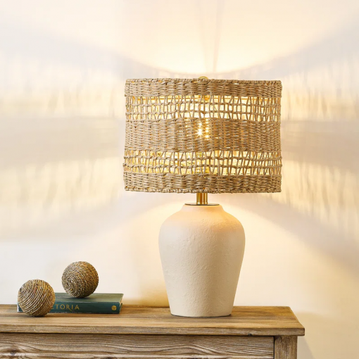 boho style ceramic rattan table lamp for living room/bedroom/entryway console/decorative supplements with rattan accent