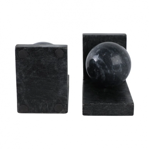 modern bookends in marble with 3" orb detail – decorative book ends for stylish home decor – office display accent for organizing books, bookshelf decor, and shelf decor – 6"