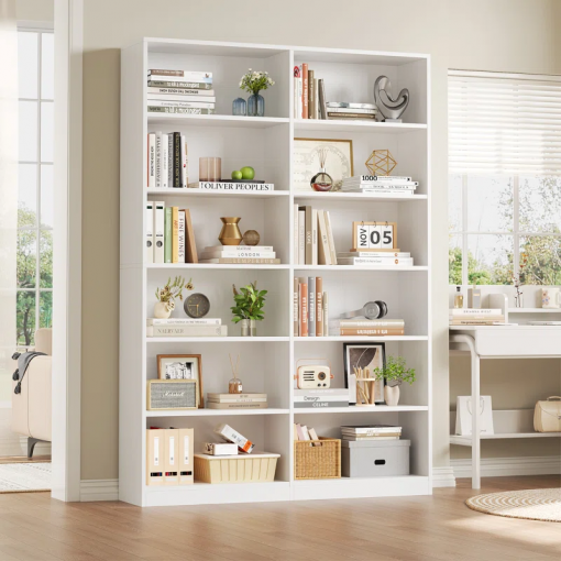 geng 74.3"h x 47.2"w wood double 6 tier standard bookcase