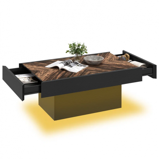 pedestal coffee table with 2 drawers, led coffee table with music sync