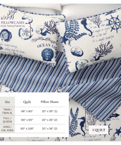 navy / white nautical reversible quilt set with shams