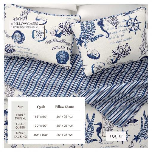 navy / white nautical reversible quilt set with shams