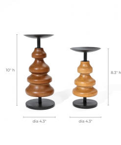 2 piece wood tabletop set with metal candle holders