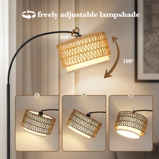 75" arched floor lamp with rattan shade and remote control
