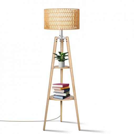 acklins 61" dimmable tripod floor lamp rattan linen dual lampshades, remote bulbs