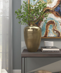 aluminum metal brushed decorative gold vase with hammered top