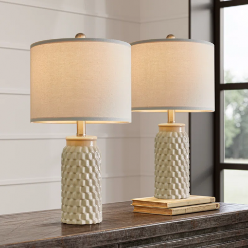 20.5" modern ceramic bedside lamp, for bedroom décor farmhouse table lamp living room office dorm