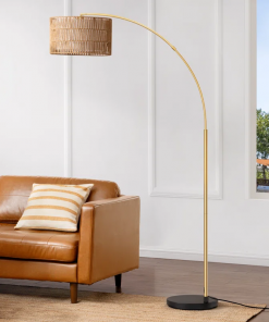 76'' rattan arched dimmable floor lamp with remote control and bulb included