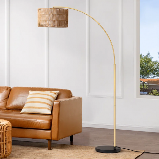 76'' rattan arched dimmable floor lamp with remote control and bulb included