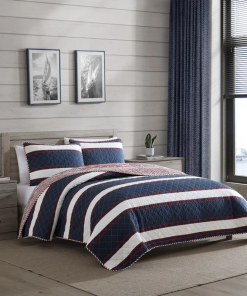 prospect harbor wesley blue cotton reversible quilt set
