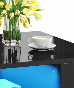led high gloss finish coffee table with 2 drawers open shelves storage