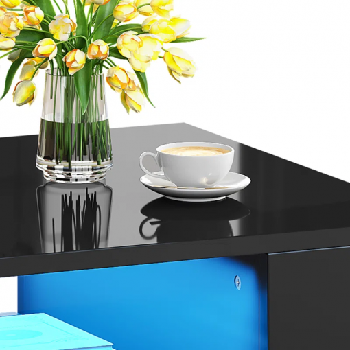 led high gloss finish coffee table with 2 drawers open shelves storage