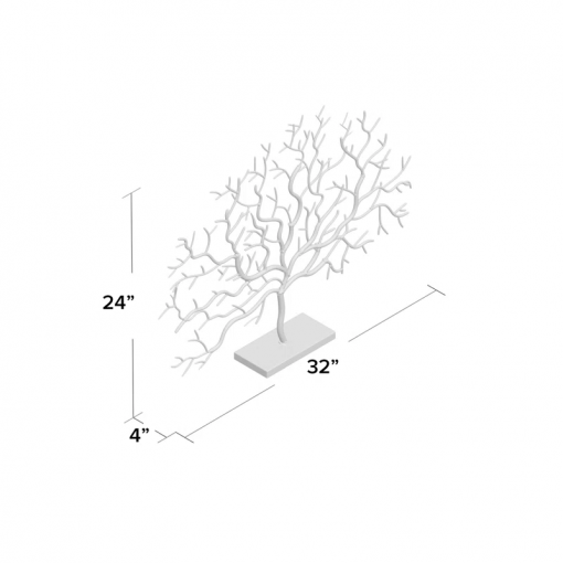 silver metal tree decorative sculpture, 32" x 4" x 24"