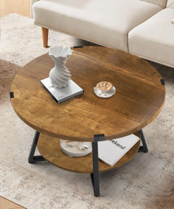 jahaira round coffee table with 2 tier storage shelves