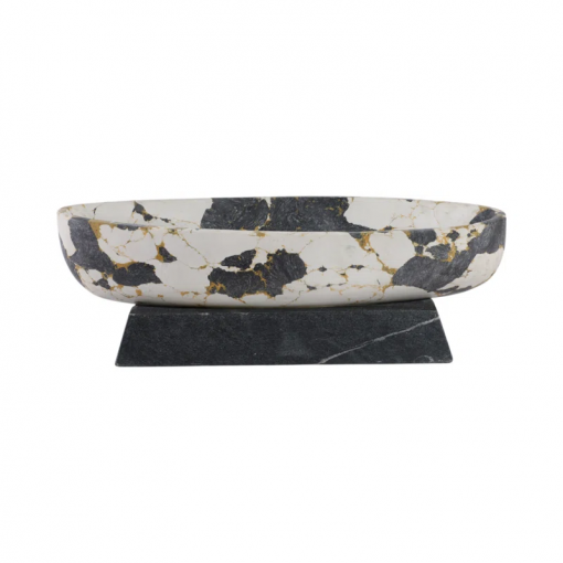 18" calhoun bowl with marble base, black/white