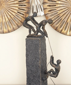 gray polystone people climbing decorative sculpture with bronze detailing, 7