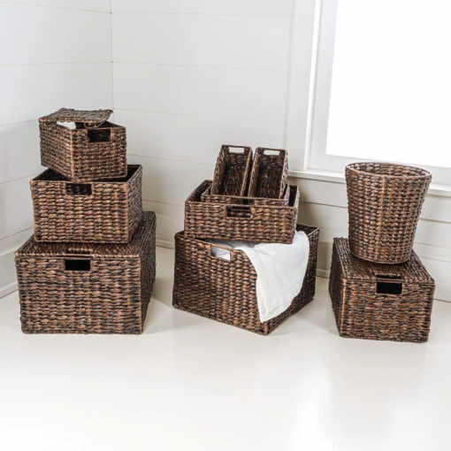 traditional assorted hand woven hyacinth/iron baskets (set of 10)