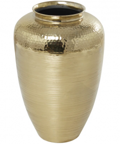 aluminum metal brushed decorative gold vase with hammered top