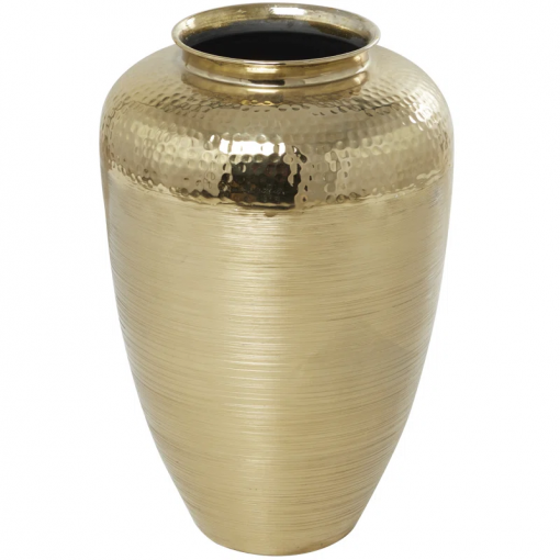 aluminum metal brushed decorative gold vase with hammered top
