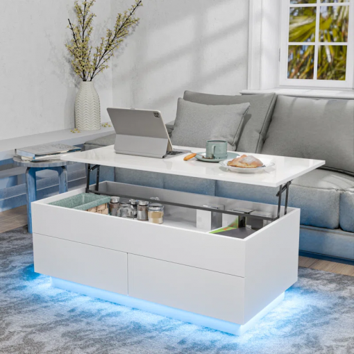 chappa lift top coffee table with multifunctional rgb led lights, hidden compartment and drawers