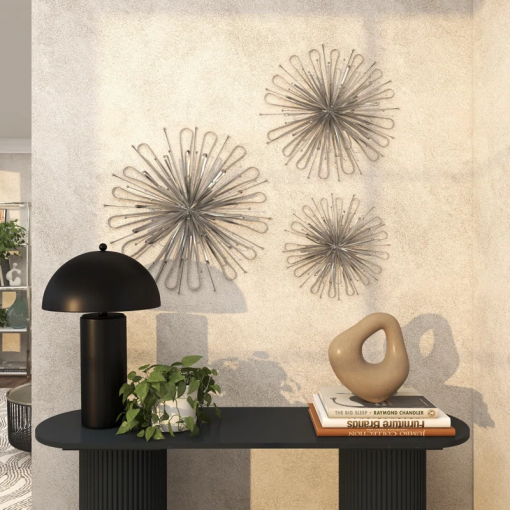 3 piece metal starburst wall decor with orb detailing set