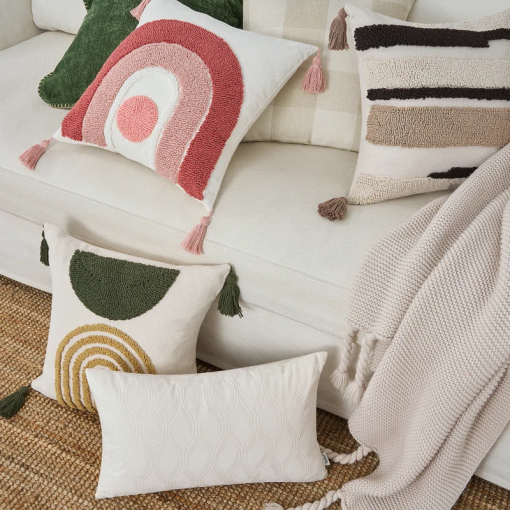 tufted throw pillow cover with handwoven stripes, linen cotton decorative cushion case, 18x18 inch set of 1