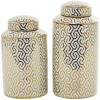 ceramic decorative jars with white floral patterns set