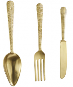 aluminum metal knife, spoon and fork utensils gold wall decor set