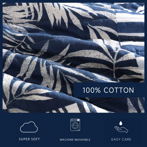 coastline avalon patchwork cotton reversible navy quilt set