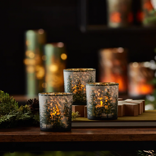 frosted pine mercury glass candle holder (set of 3)
