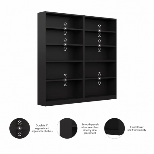 doyno tall 5 shelf bookcase set of 2, storage and display bookshelves for home office and living room