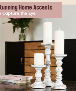 12'' handcrafted mango wood pillar candle holder set – rustic 3 piece set for led candles