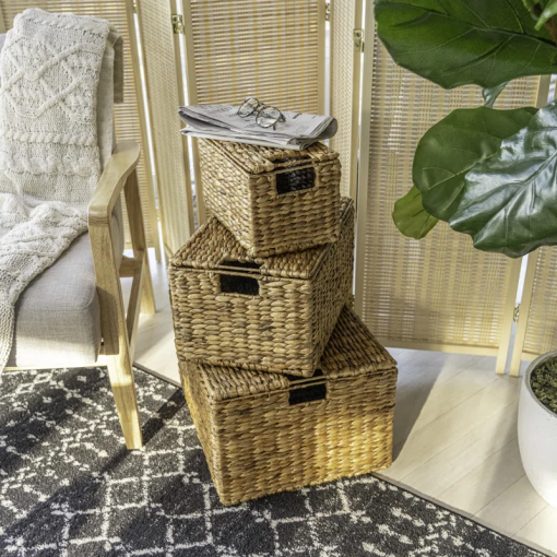 traditional assorted hand woven hyacinth/iron baskets (set of 10)