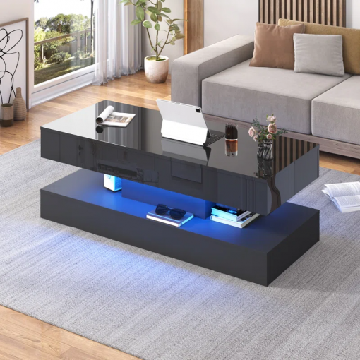 47.2" large lift top led modern high glossy coffee table with charging station