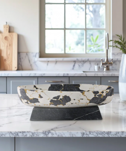 18" calhoun bowl with marble base, black/white