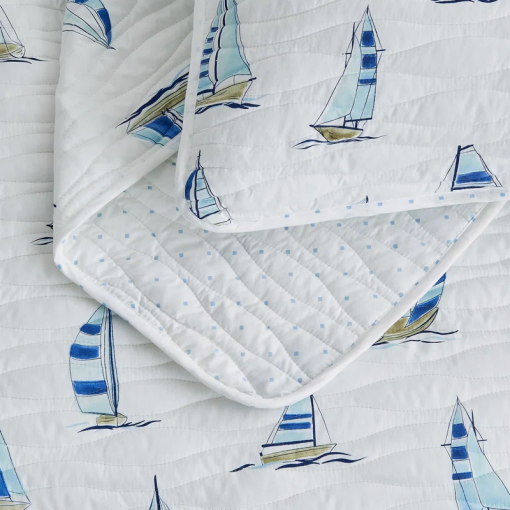 blue seashell reversible quilt set with shams