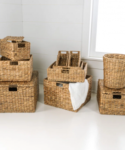 traditional assorted hand woven hyacinth/iron baskets (set of 10)