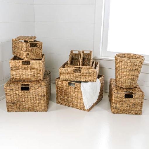 traditional assorted hand woven hyacinth/iron baskets (set of 10)