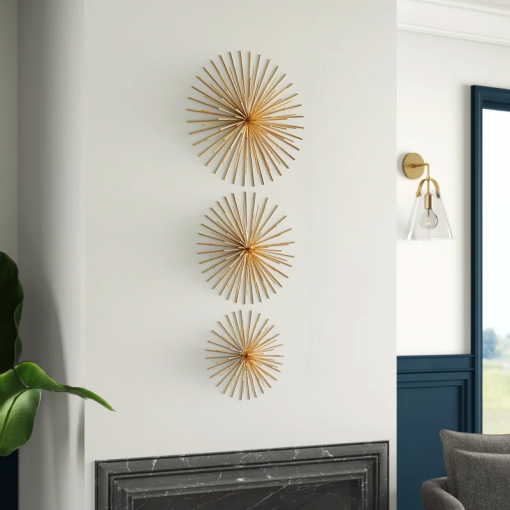 3 piece metal 3d starburst wall decor set 16", 20", 24"w