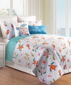 st. kitts cotton reversible coastal beach turtle reversible quilt set