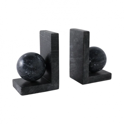 modern bookends in marble with 3" orb detail – decorative book ends for stylish home decor – office display accent for organizing books, bookshelf decor, and shelf decor – 6"