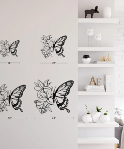 lilies butterfly black gold minimalist modern abstract wall accent sculpture hanging decoration metal wall decor