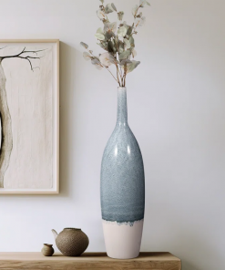 romilly decorative flower vase for home decor – large flower vase for entryway or living room display – tall vase for contemporary or transitional spaces – blue and white