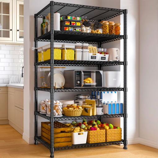 6 tier storage shelves, shelving unit for storage, adjustable kitchen shelves heavy duty pantry shelf