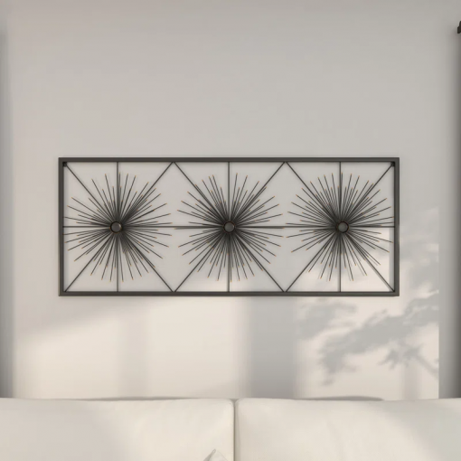 metal sea urchin starburst home wall decor with black frame