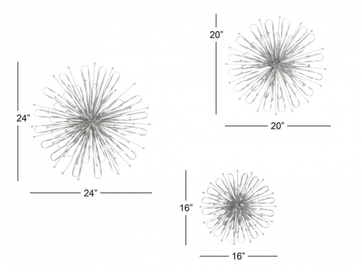 3 piece metal starburst wall decor with orb detailing set