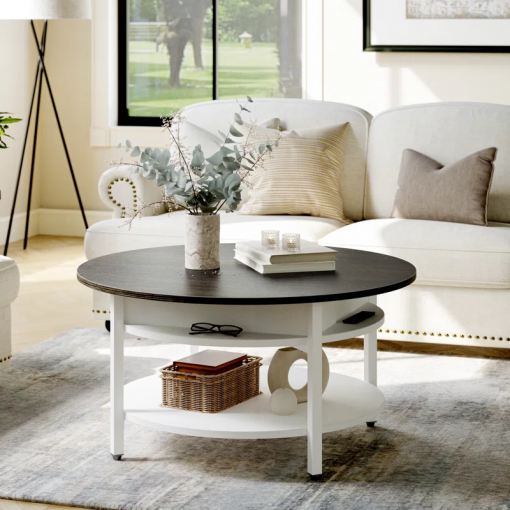 wynny 27"w round lift top wood coffee table with storage