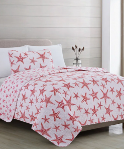 nautical blue starfish reversible quilt set with shams