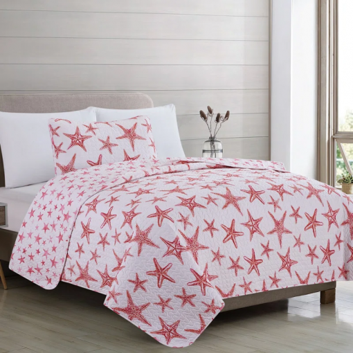 nautical blue starfish reversible quilt set with shams