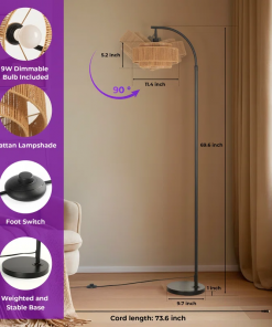 aarzo 69.6'' arched/arc rattan floor lamp with led light and remote control